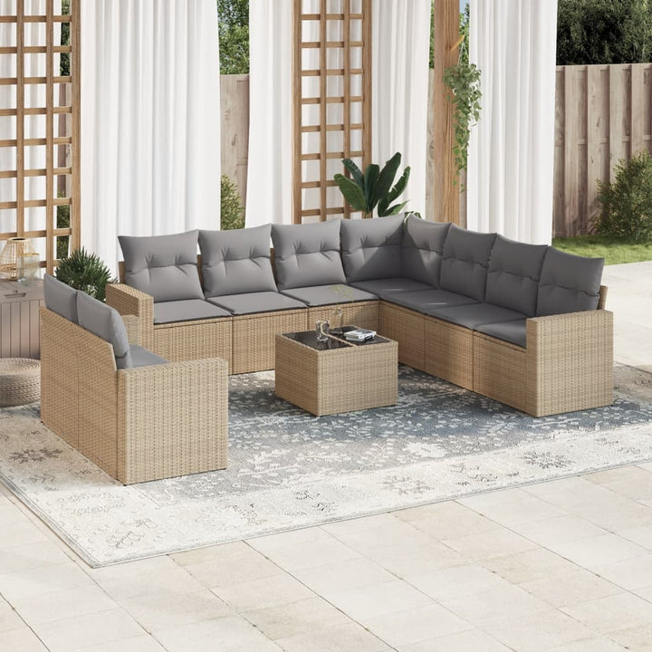 Set Canapele De Grădină, 9 Piese, Cu Perne, Bej, Poliratan