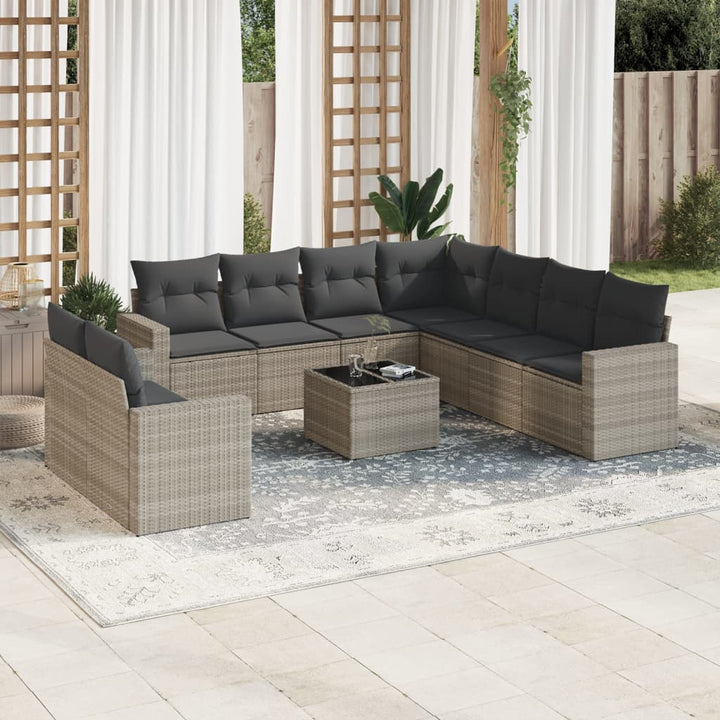 Set Canapele De Grădină, 9 Piese, Cu Perne, Bej, Poliratan