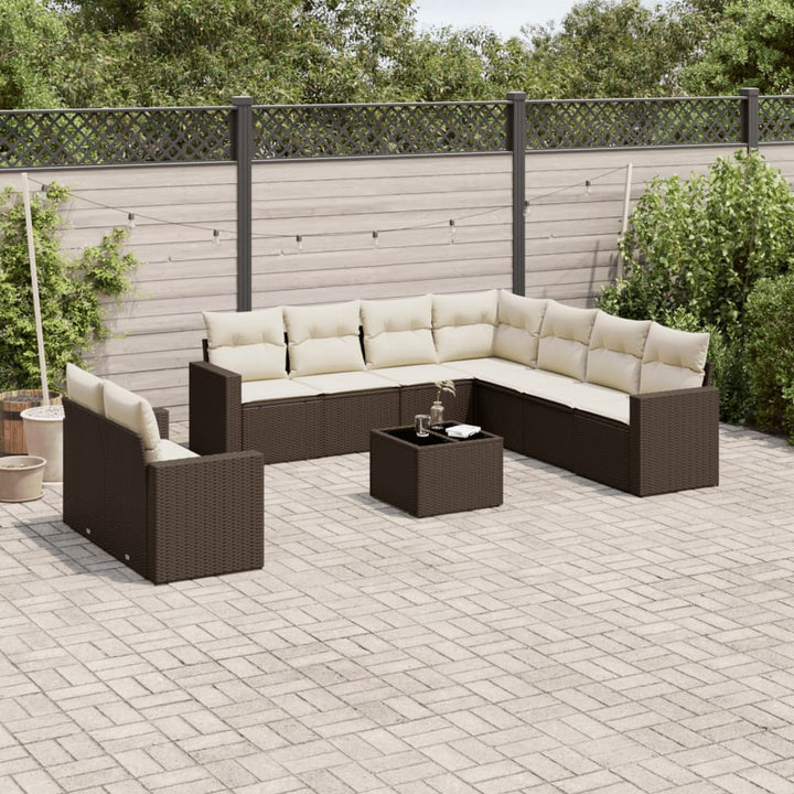 Set Canapele De Grădină, 9 Piese, Cu Perne, Bej, Poliratan