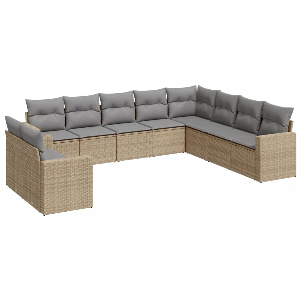 Set Canapele De Grădină Cu Perne, 10 Piese, Bej, Poliratan