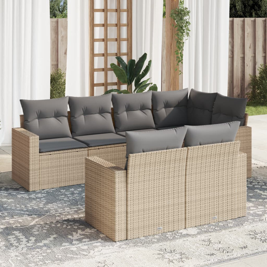 Set Canapele De Grădină, 7 Piese, Cu Perne, Bej, Poliratan