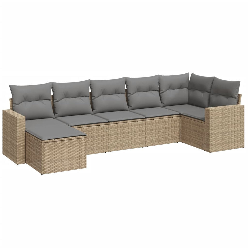 Set Canapele De Grădină, 7 Piese, Cu Perne, Bej, Poliratan