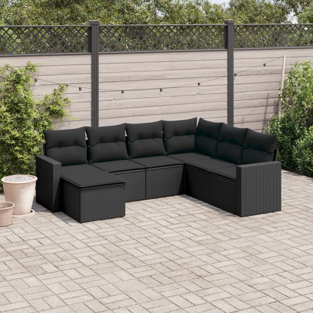 Set Canapele De Grădină, 7 Piese, Cu Perne, Bej, Poliratan