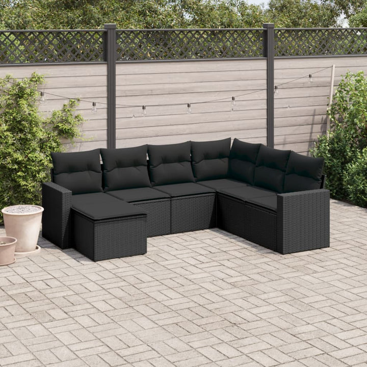 Set Canapele De Grădină, 7 Piese, Cu Perne, Bej, Poliratan