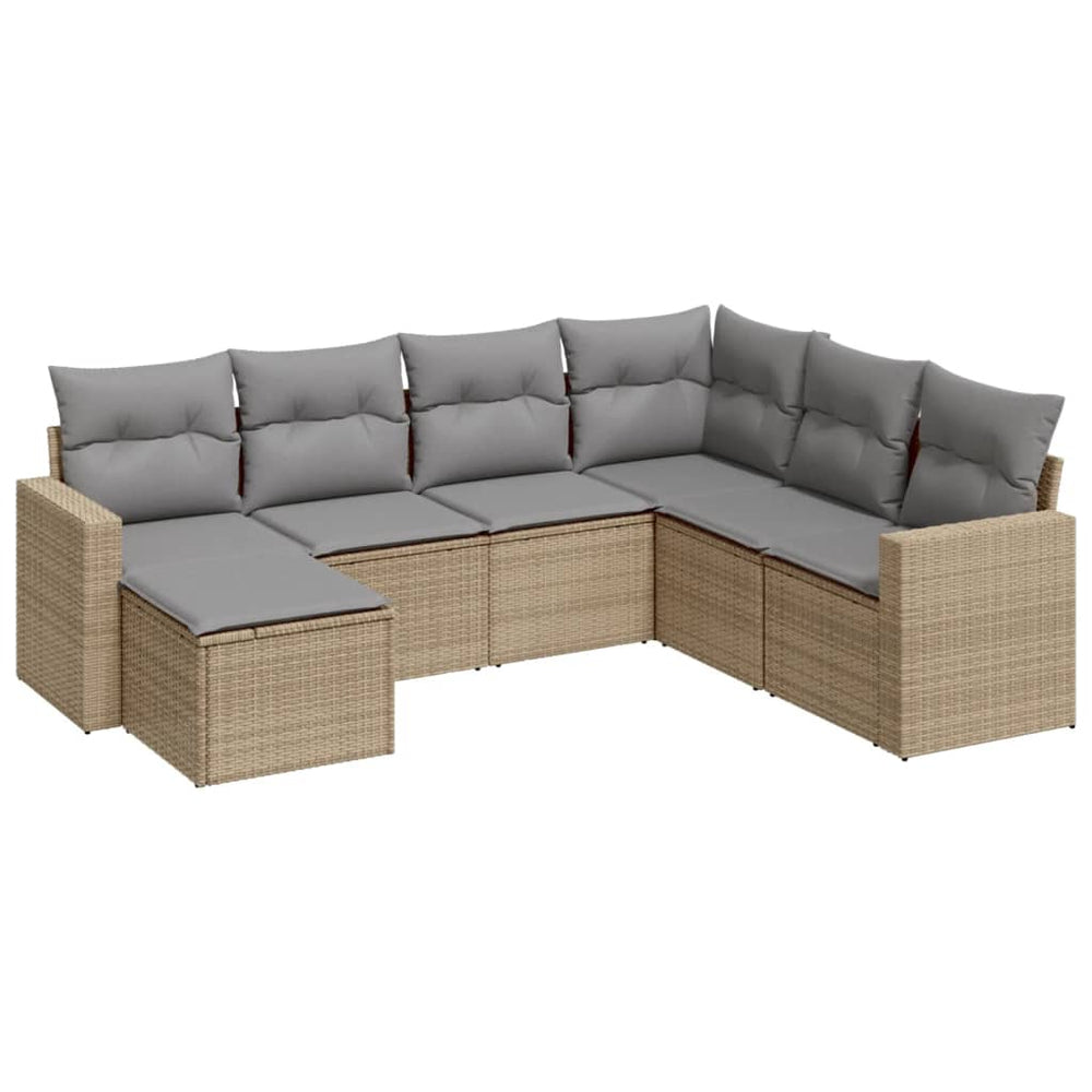 Set Canapele De Grădină, 7 Piese, Cu Perne, Bej, Poliratan