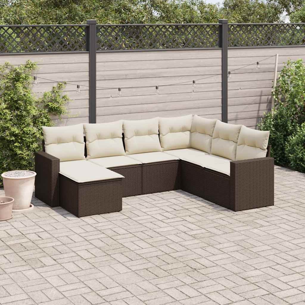 Set Canapele De Grădină, 7 Piese, Cu Perne, Bej, Poliratan