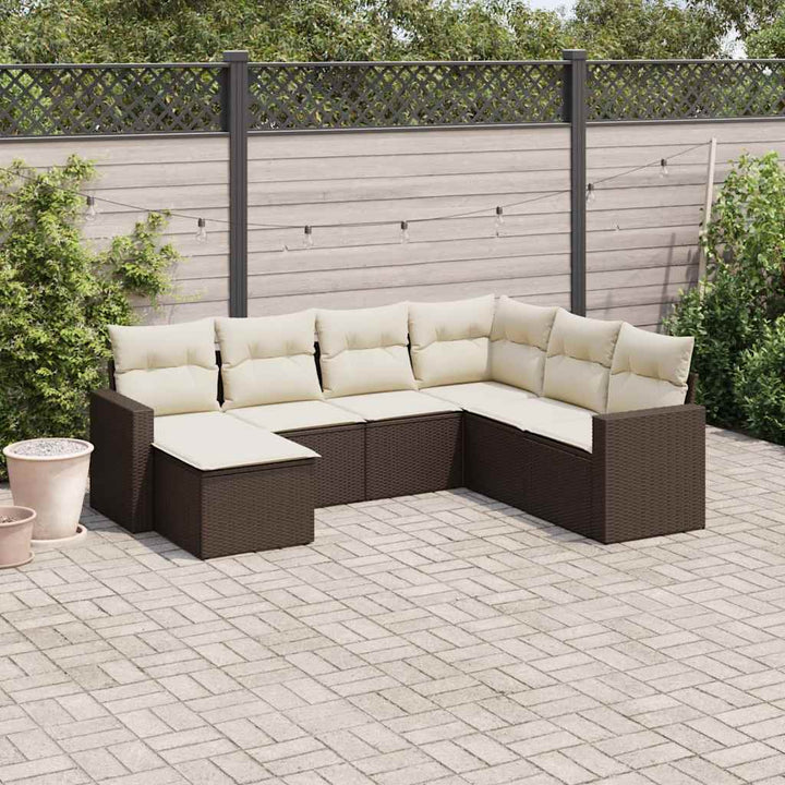 Set Canapele De Grădină, 7 Piese, Cu Perne, Bej, Poliratan