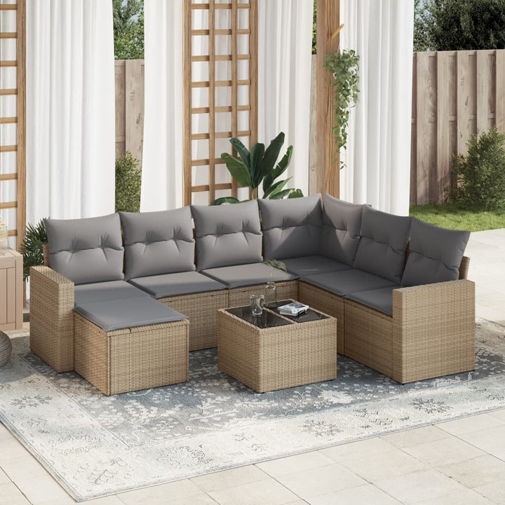 Set Canapele De Grădină, 7 Piese, Cu Perne, Bej, Poliratan