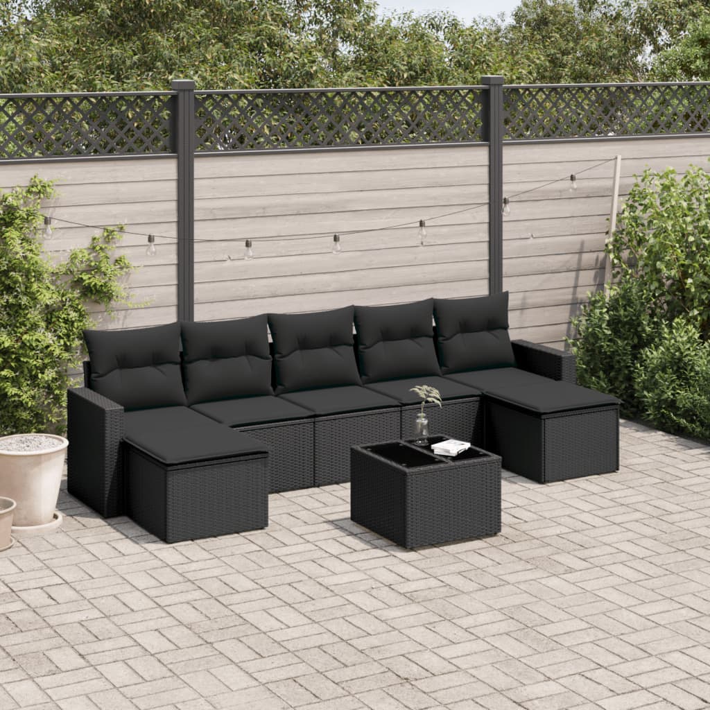 Set Mobilier De Grădină Cu Perne, 8 Piese Poliratan