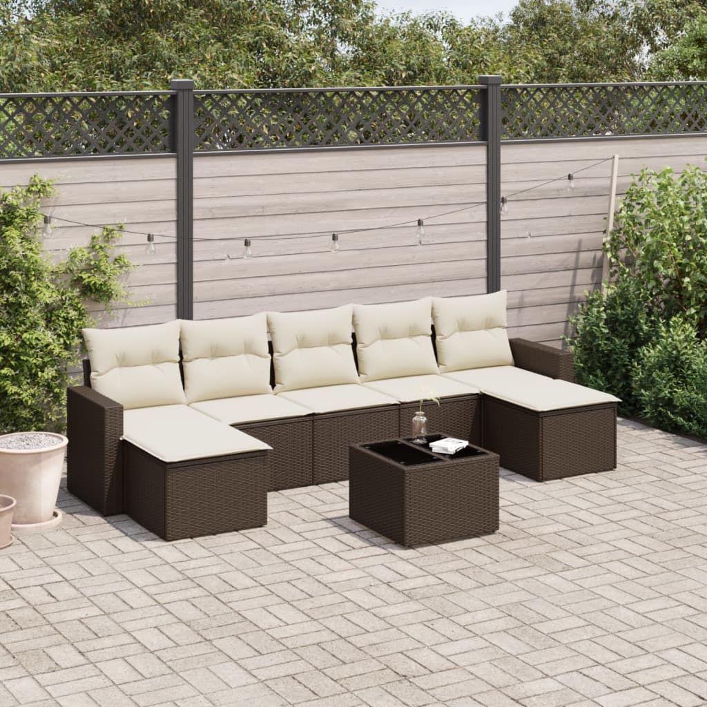 Set Mobilier De Grădină Cu Perne, 8 Piese Poliratan