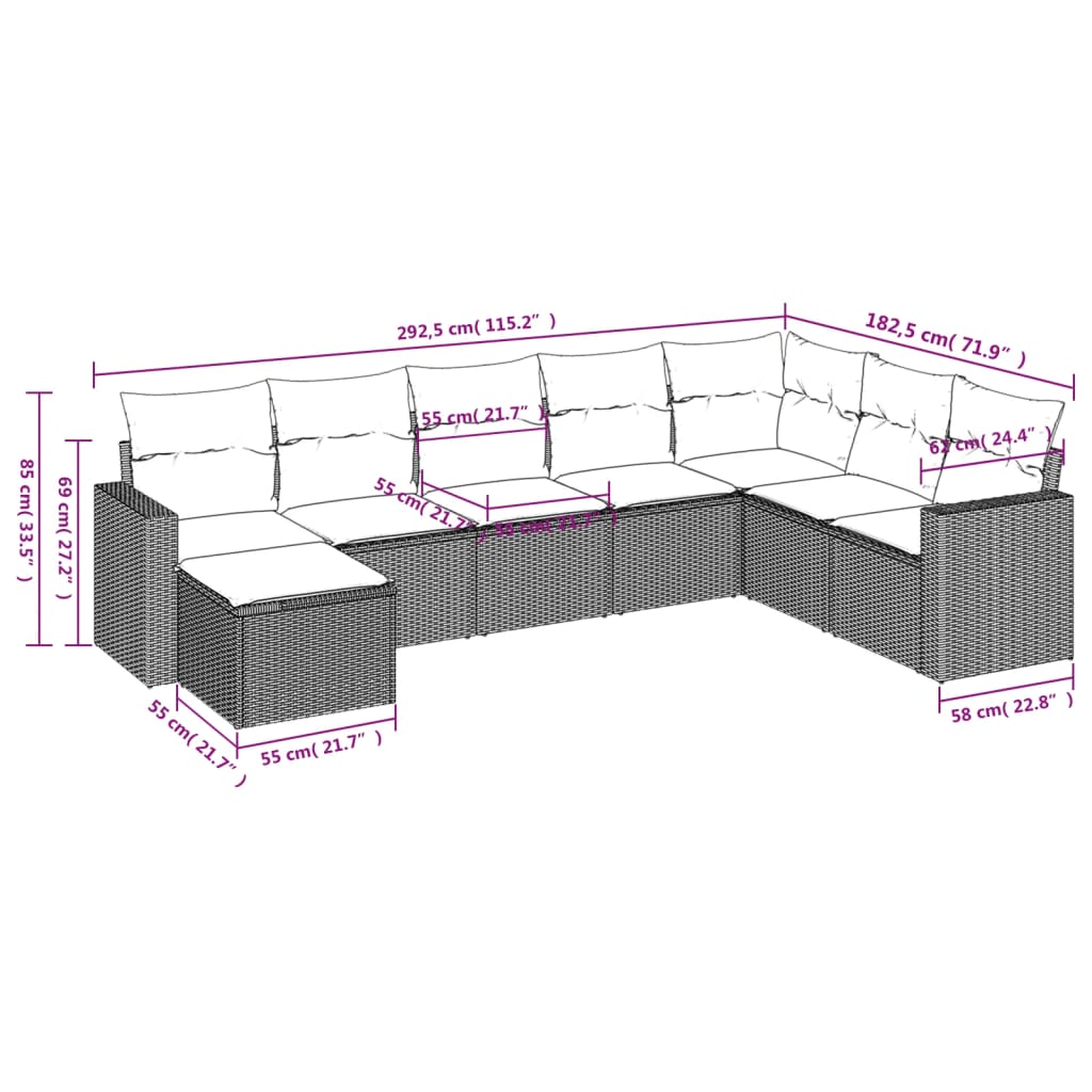 Set Mobilier De Grădină Cu Perne, 8 Piese, , Poliratan