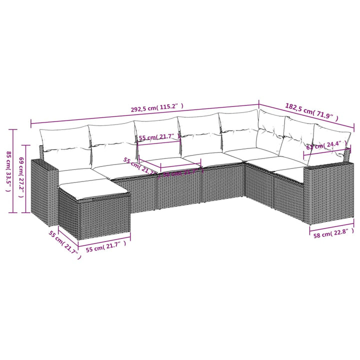 Set Mobilier De Grădină Cu Perne, 8 Piese, , Poliratan