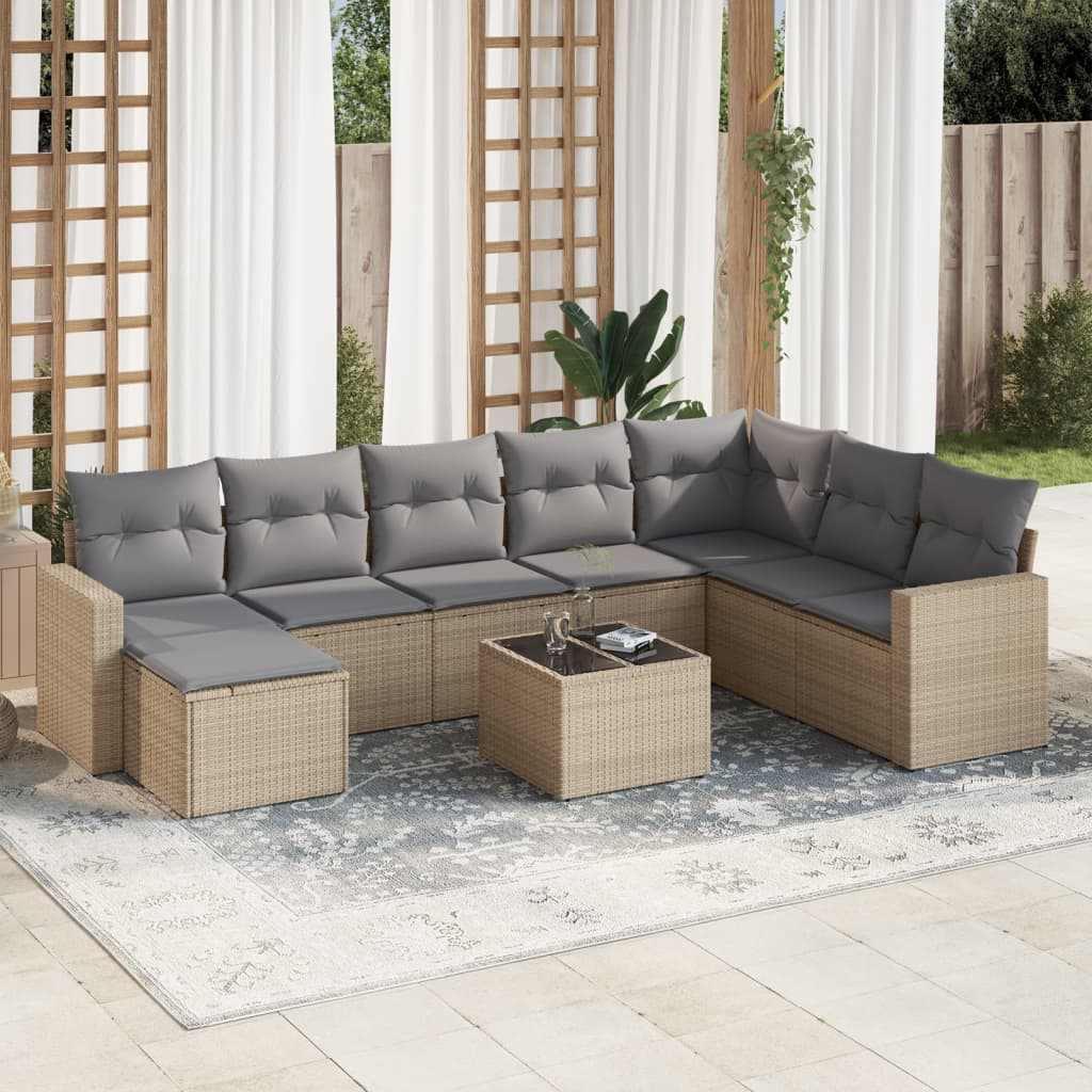 Set Mobilier De Grădină Cu Perne, 8 Piese, , Poliratan