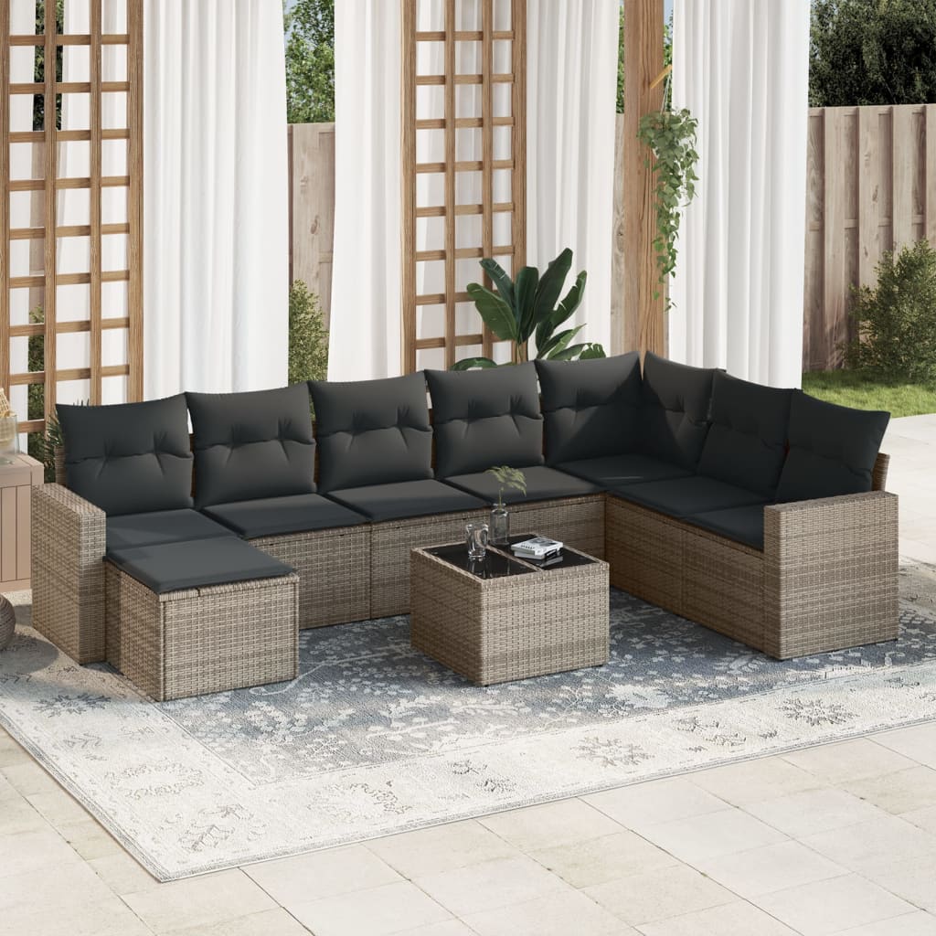 Set Mobilier De Grădină Cu Perne, 8 Piese, , Poliratan