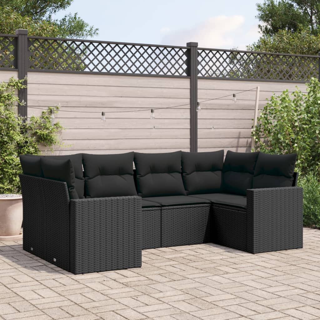Set Mobilier De Grădină Cu Perne, 6 Piese, Negru, Poliratan