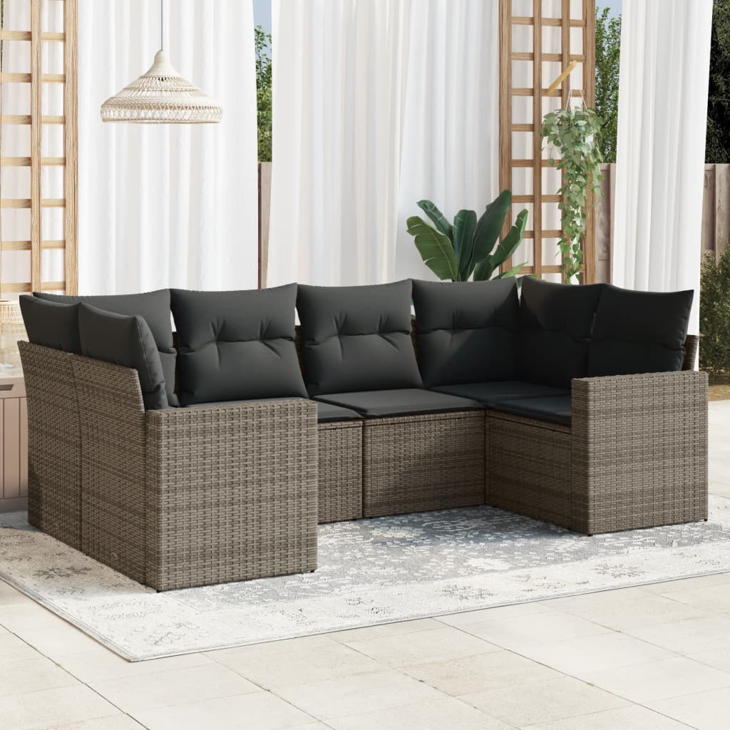 Set Mobilier De Grădină Cu Perne, 6 Piese, Negru, Poliratan