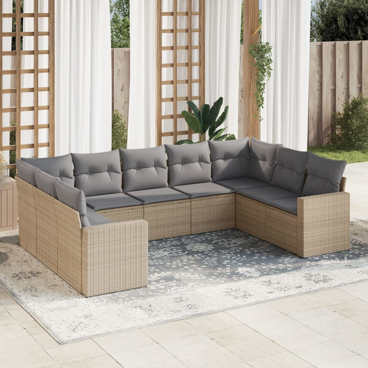 Set Mobilier De Grădină Cu Perne, 9 Piese, , Poliratan