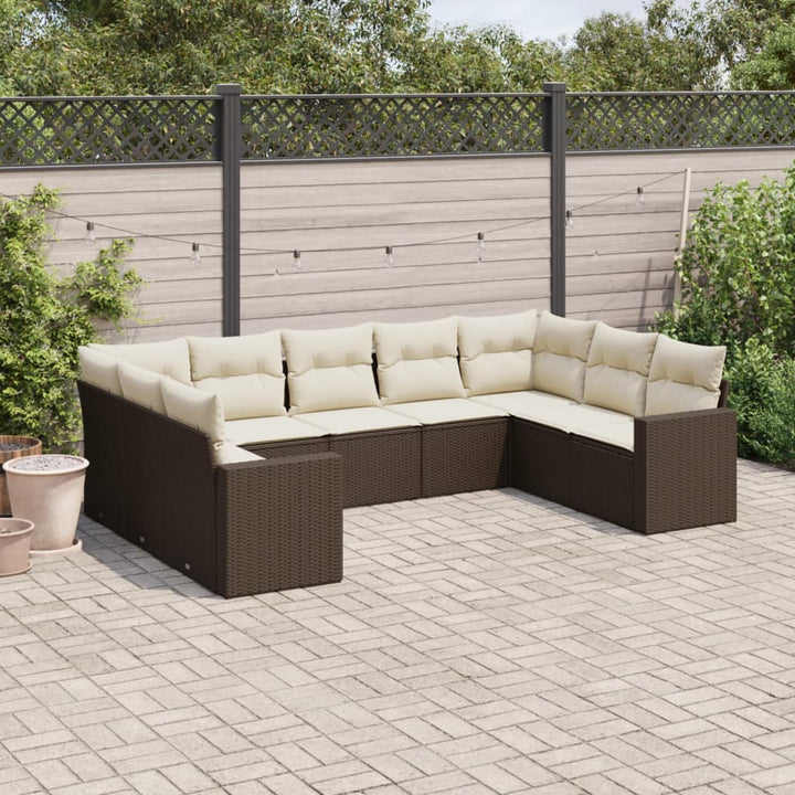 Set Mobilier De Grădină Cu Perne, 9 Piese, , Poliratan