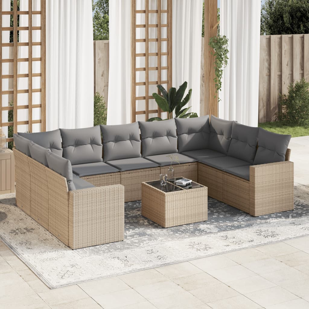 Set Mobilier De Grădină Cu Perne, 9 Piese, , Poliratan
