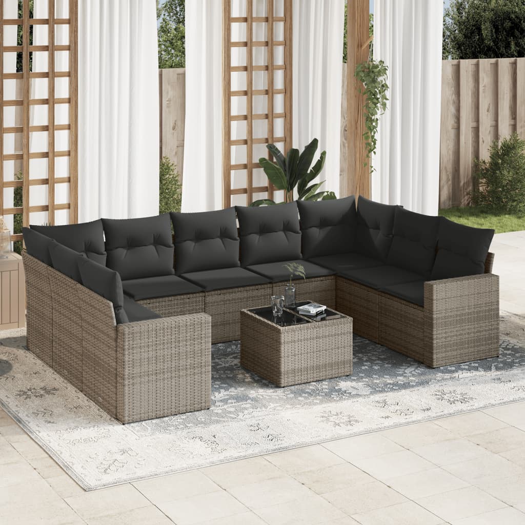 Set Mobilier De Grădină Cu Perne, 9 Piese, , Poliratan