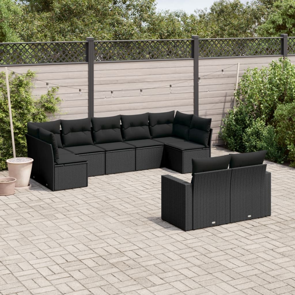 Set Canapele De Grădină, 9 Piese, Cu Perne, Bej, Poliratan