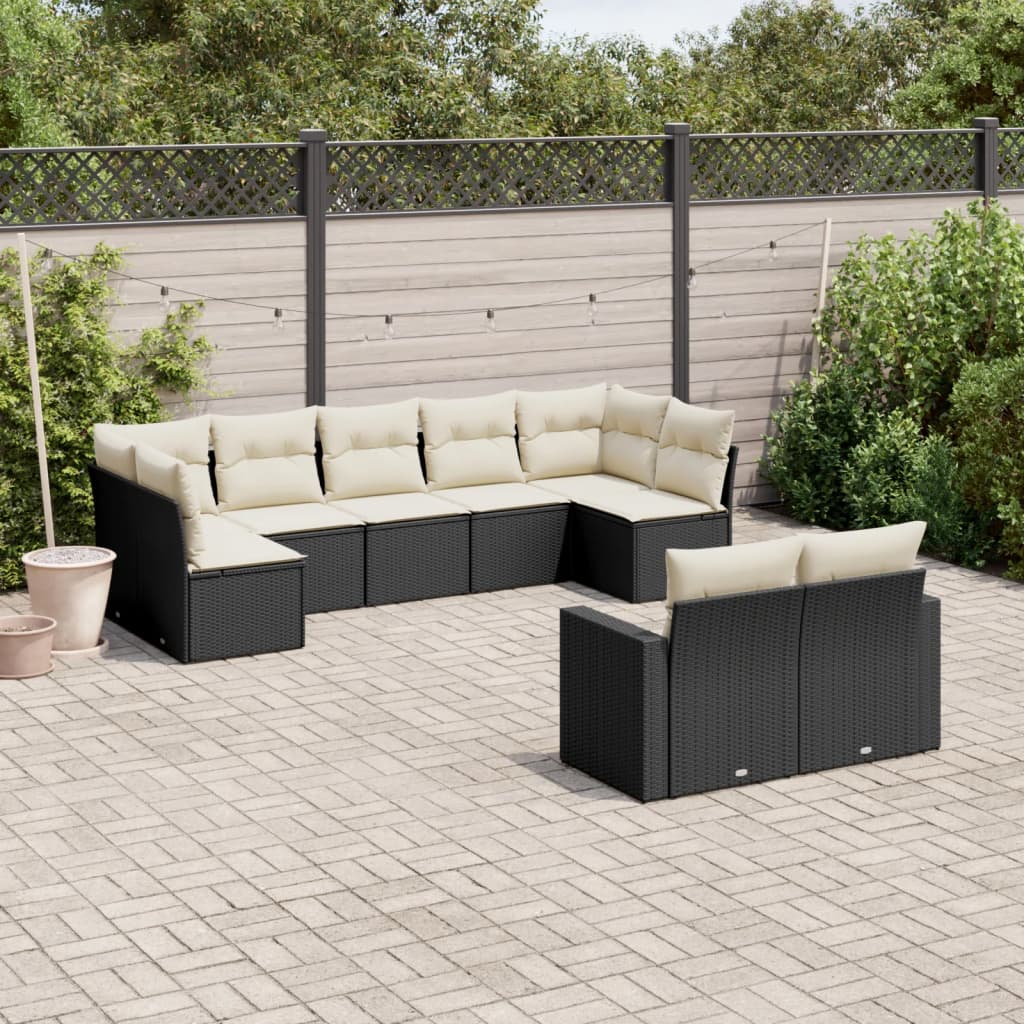Set Canapele De Grădină, 9 Piese, Cu Perne, Bej, Poliratan