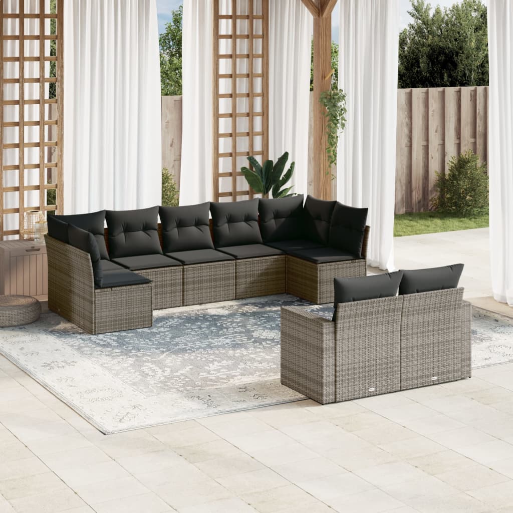 Set Canapele De Grădină, 9 Piese, Cu Perne, Bej, Poliratan