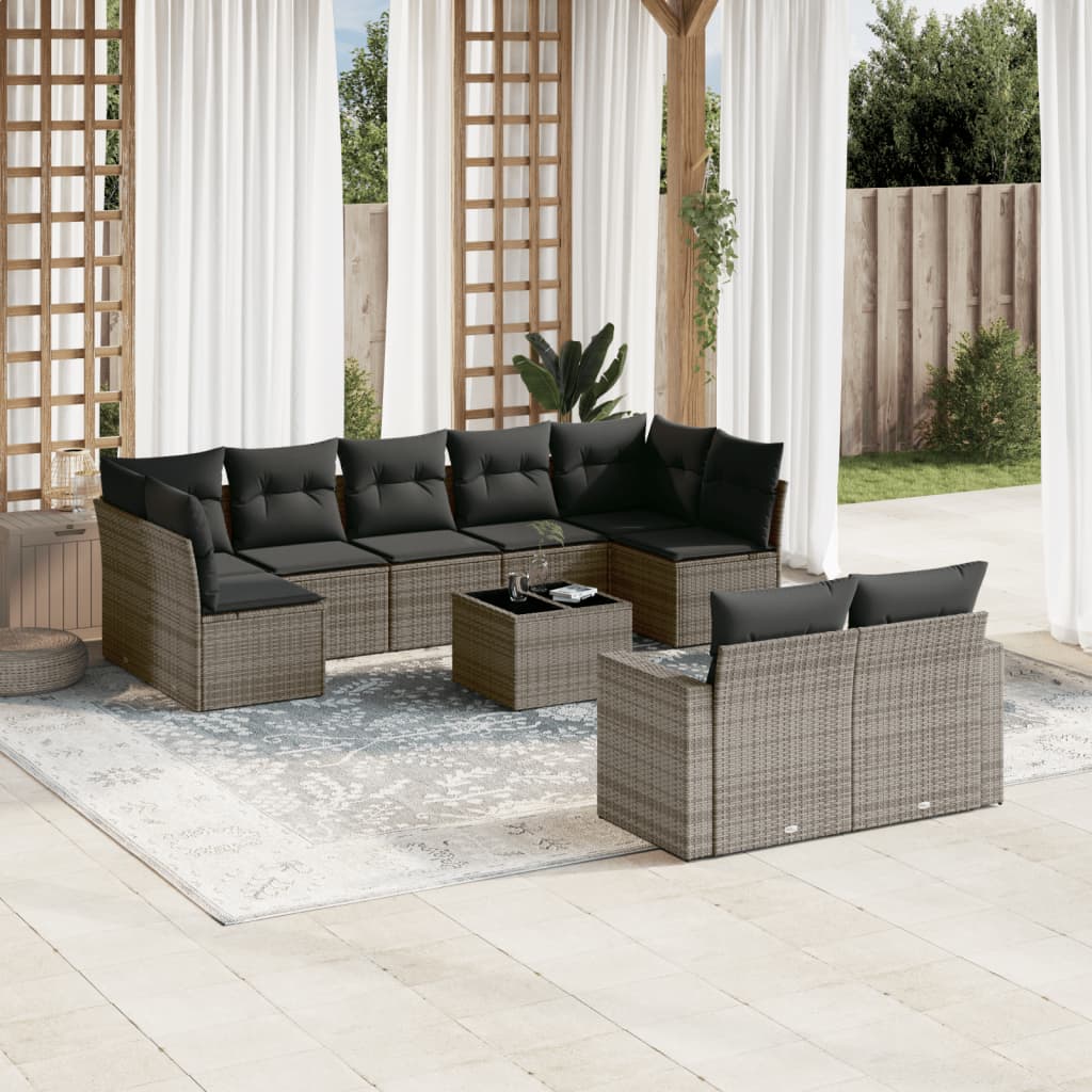Set Canapele De Grădină, 9 Piese, Cu Perne, Bej, Poliratan
