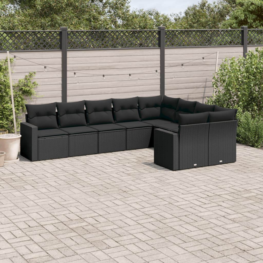 Set Canapele De Grădină, 9 Piese, Cu Perne, Bej, Poliratan