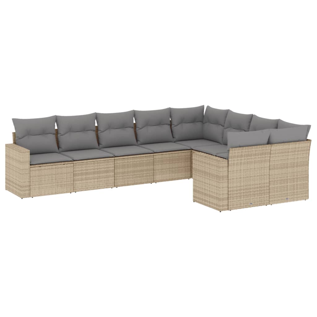 Set Canapele De Grădină, 9 Piese, Cu Perne, Bej, Poliratan