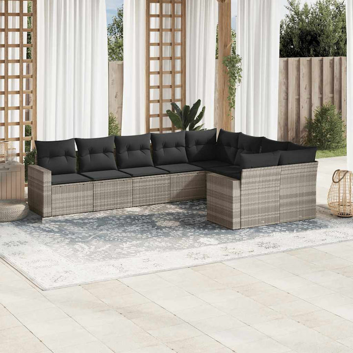 Set Canapele De Grădină, 9 Piese, Cu Perne, Bej, Poliratan