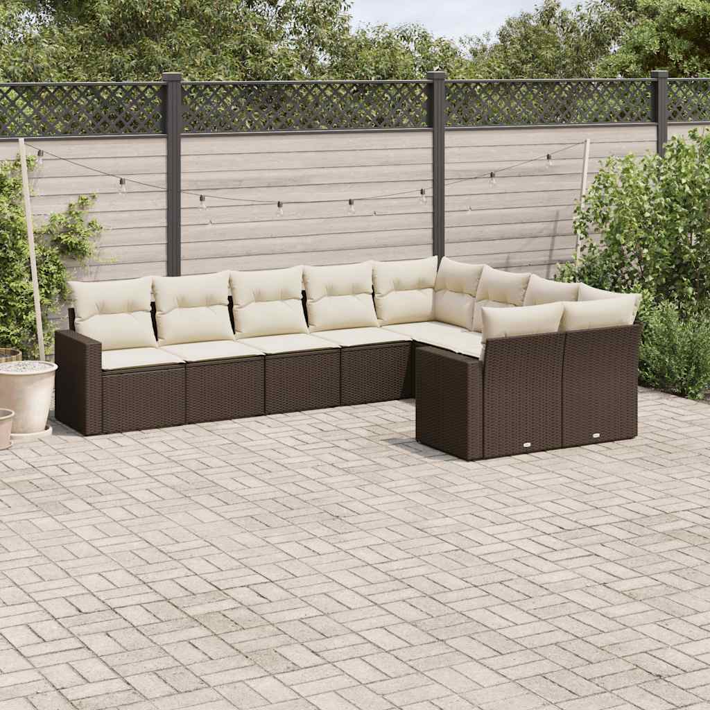 Set Canapele De Grădină, 9 Piese, Cu Perne, Bej, Poliratan