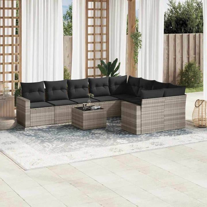 Set Canapele De Grădină, 9 Piese, Cu Perne, Bej, Poliratan