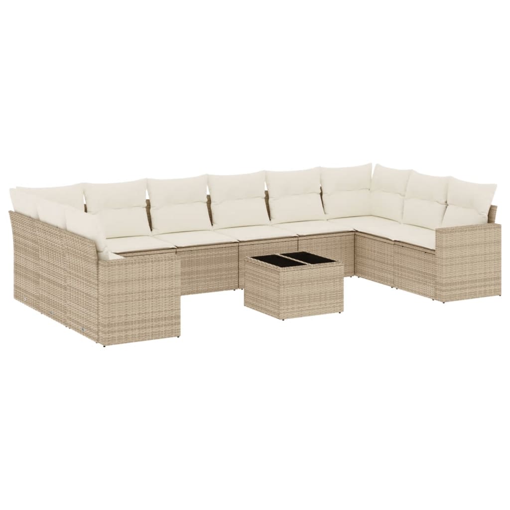 Set Canapele De Grădină Cu Perne, 11 Piese, Bej, Poliratan