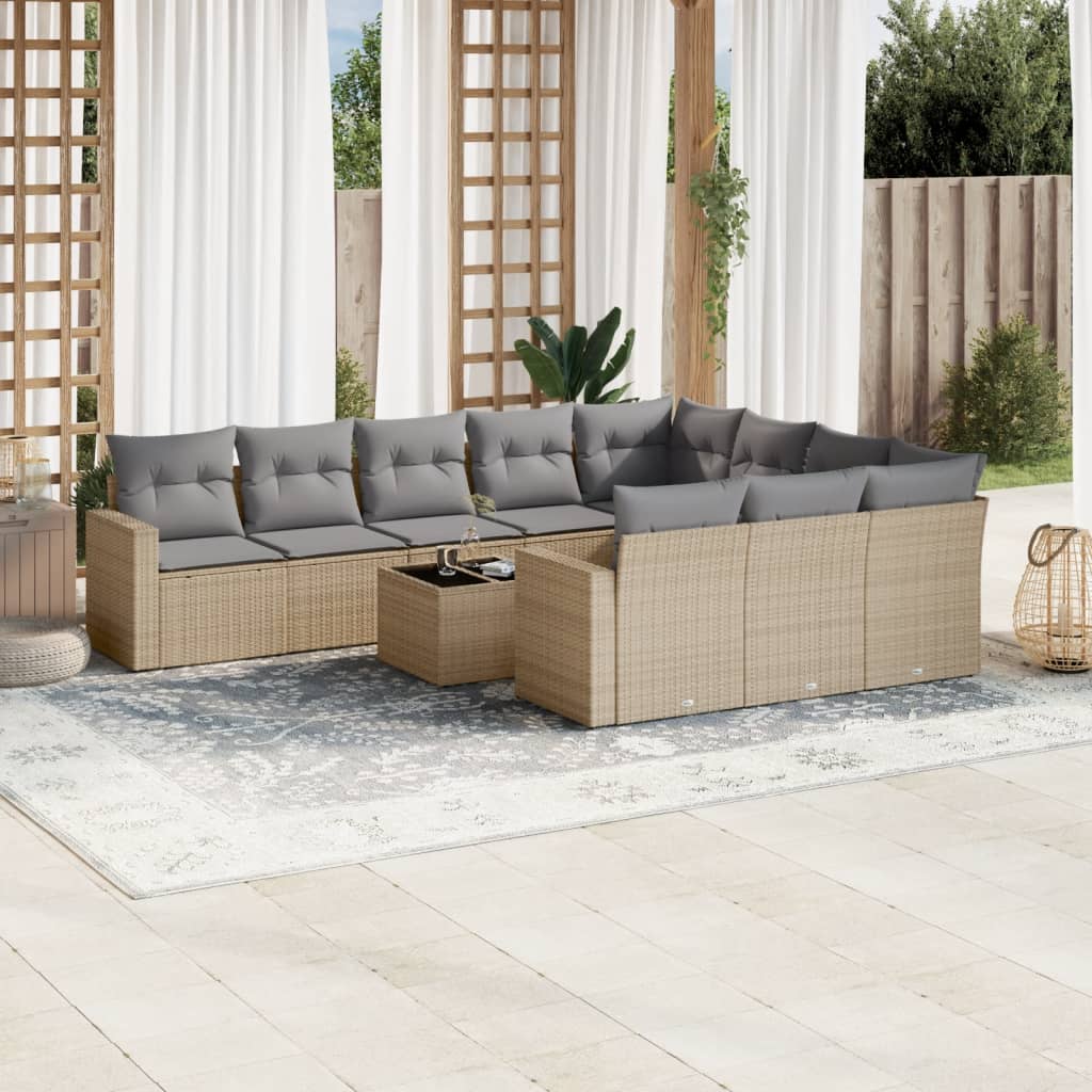 Set Canapele De Grădină Cu Perne, 10 Piese, , Poliratan