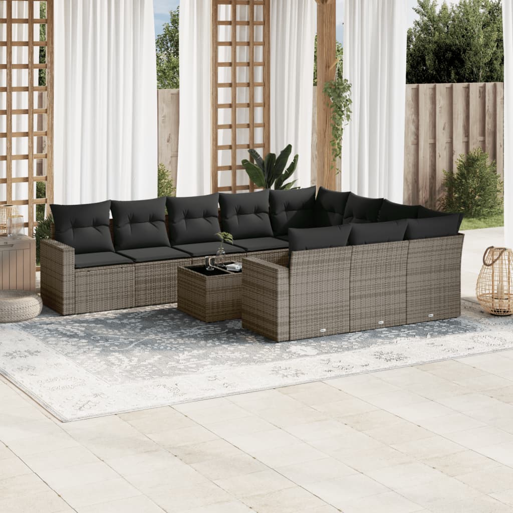 Set Canapele De Grădină Cu Perne, 10 Piese, , Poliratan