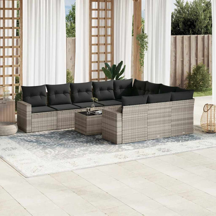 Set Canapele De Grădină Cu Perne, 10 Piese, , Poliratan