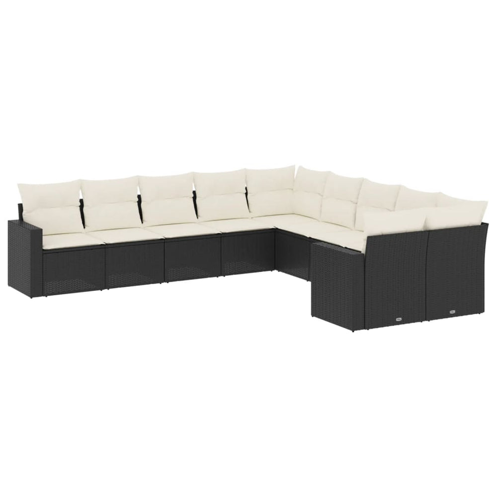 Set Canapele De Grădină Cu Perne, 10 Piese, Negru, Poliratan