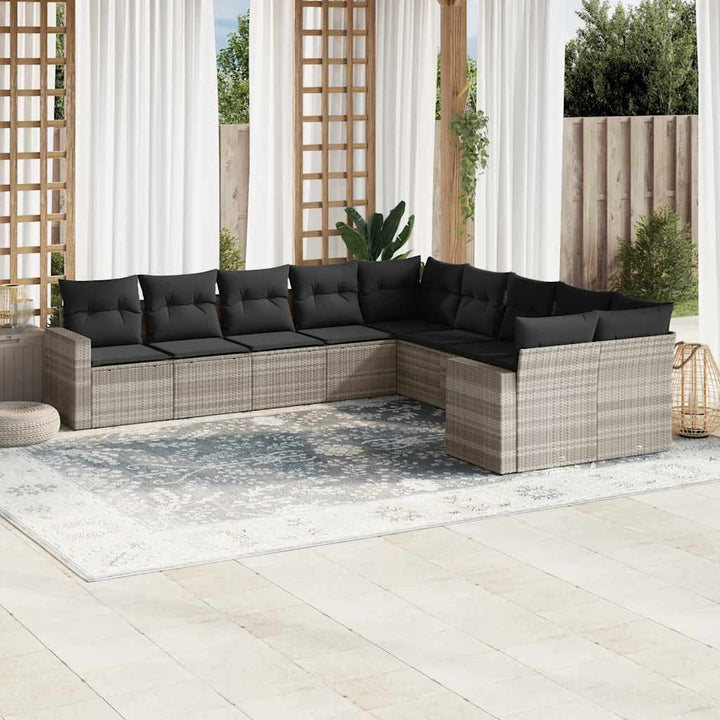Set Canapele De Grădină Cu Perne, 10 Piese, Negru, Poliratan