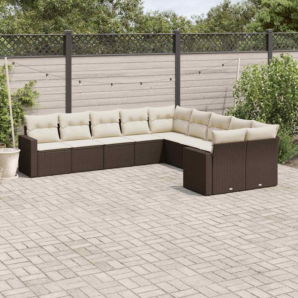 Set Canapele De Grădină Cu Perne, 10 Piese, Negru, Poliratan