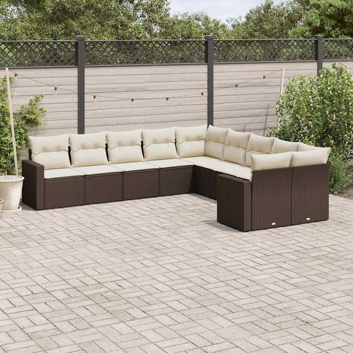 Set Canapele De Grădină Cu Perne, 10 Piese, Negru, Poliratan