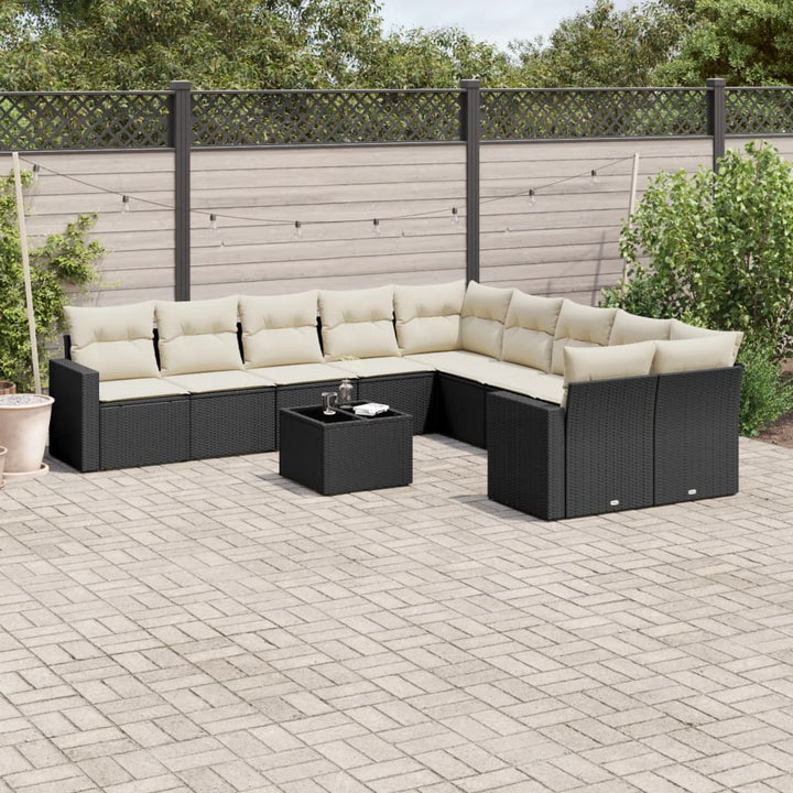 Set Canapele De Grădină Cu Perne, 10 Piese, Negru, Poliratan
