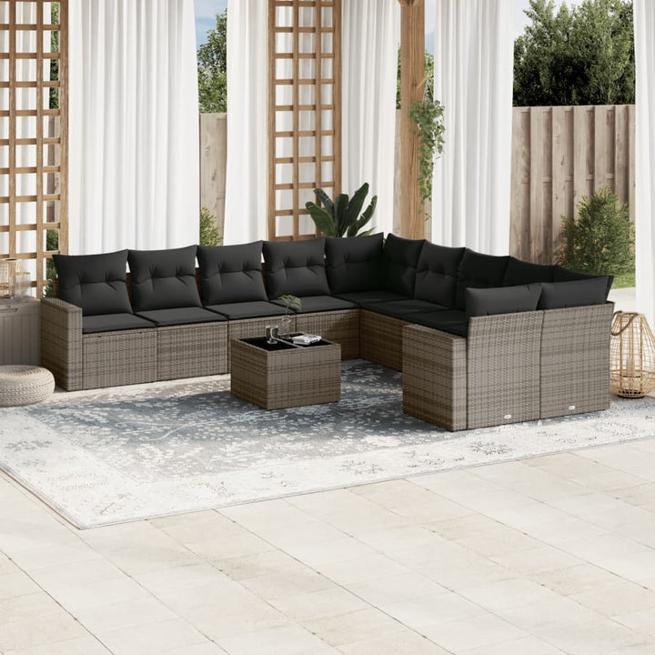 Set Canapele De Grădină Cu Perne, 10 Piese, Negru, Poliratan