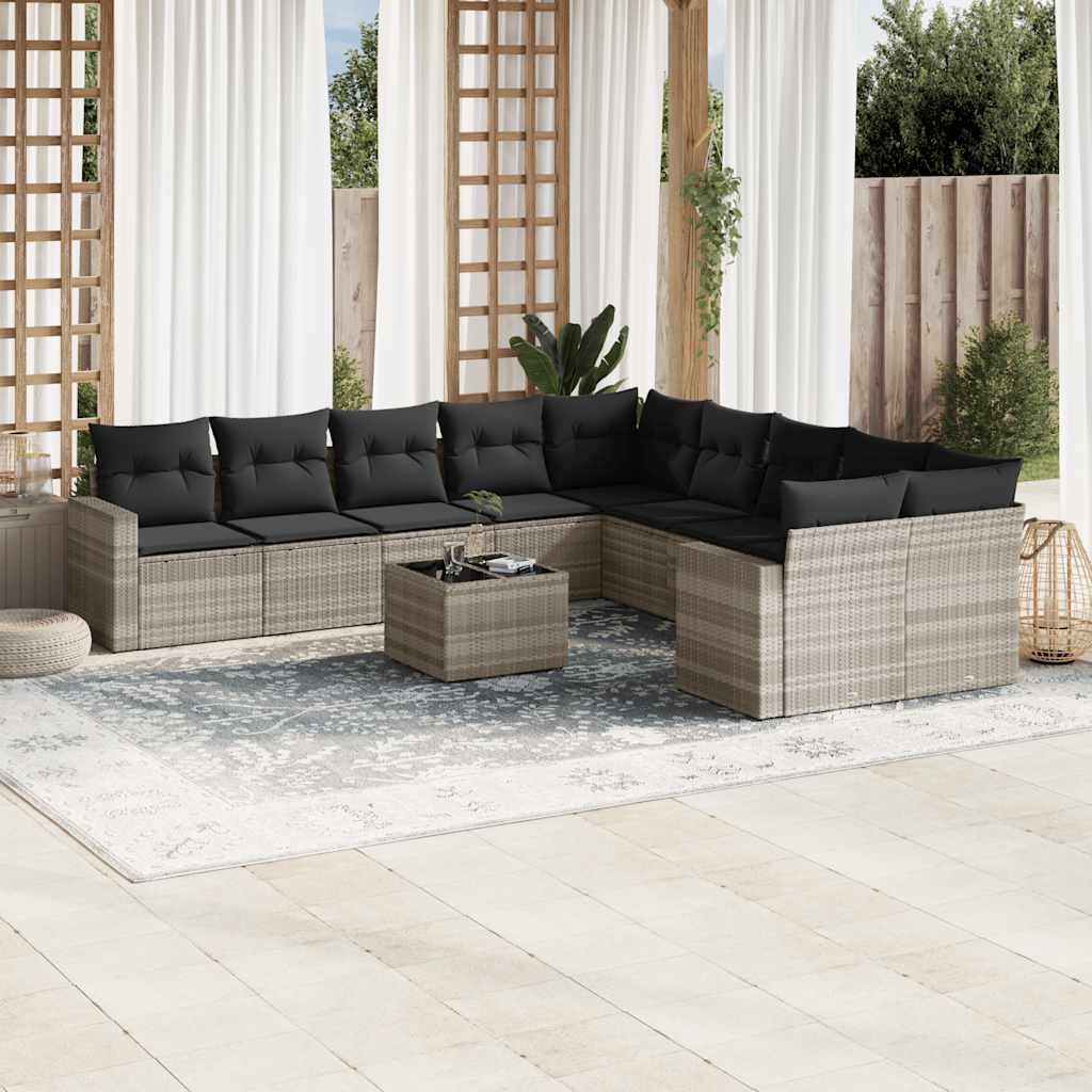 Set Canapele De Grădină Cu Perne, 10 Piese, Negru, Poliratan