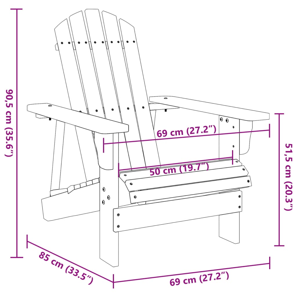 Scaun Adirondack, , 69X85X90,5 Cm, Lemn Masiv De Brad