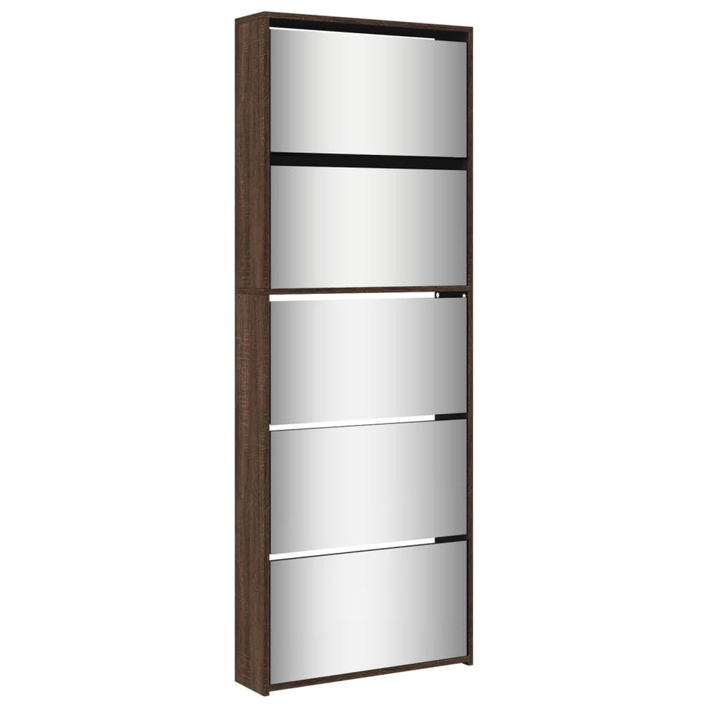 Pantofar Cu Oglindă, 5 Niveluri, Stejar Maro, 63X17X169,5 Cm