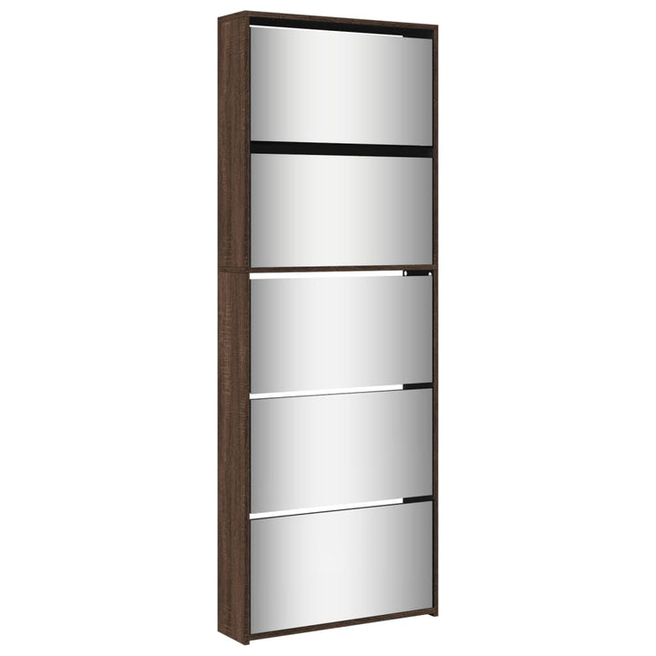 Pantofar Cu Oglindă, 5 Niveluri, Stejar Maro, 63X17X169,5 Cm