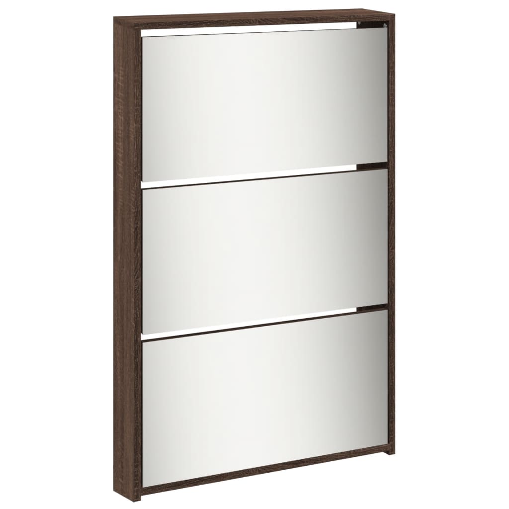 Pantofar Cu Oglindă, 5 Niveluri, Stejar Maro, 63X17X169,5 Cm
