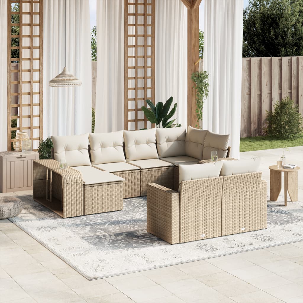 Set Mobilier De Grădină Cu Perne, 10 Piese, , Poliratan