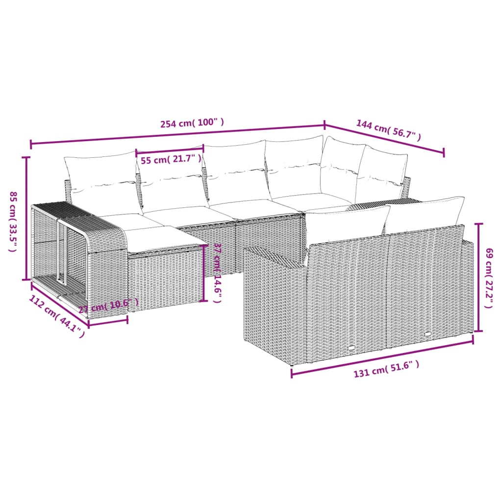 Set Mobilier De Grădină Cu Perne, 10 Piese, , Poliratan